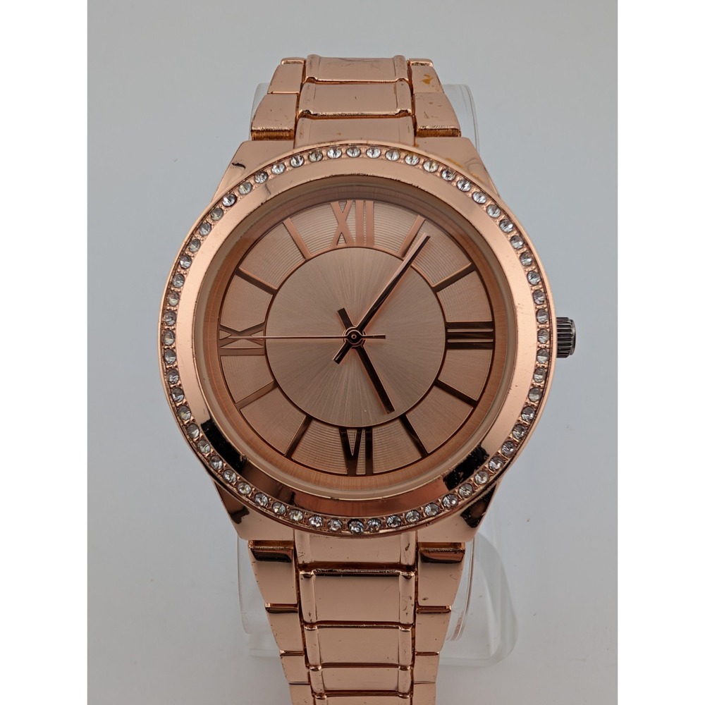 Women's Quartz Watch 38mm Rose Gold Case Rhinestones 7" Band- New Battery